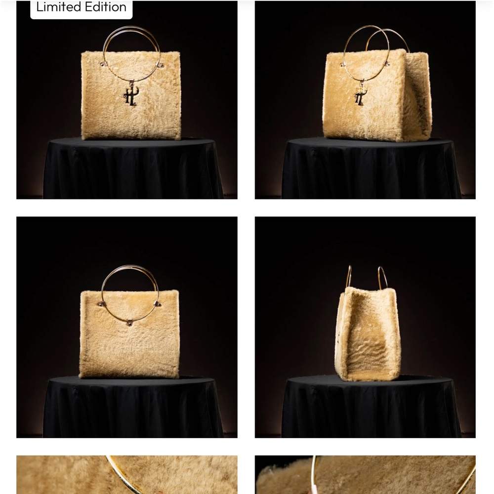 Luxury handbag, shearling exterior with leapard print ponyhair interior